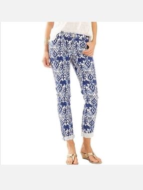 Lilly Pulitzer , Callahan Navy and White Patterned Chinos,Size 14
